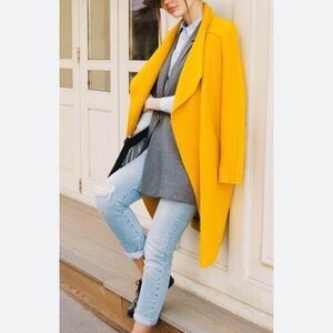 Tahari Mustard Yellow Raw Edge Wool Coat